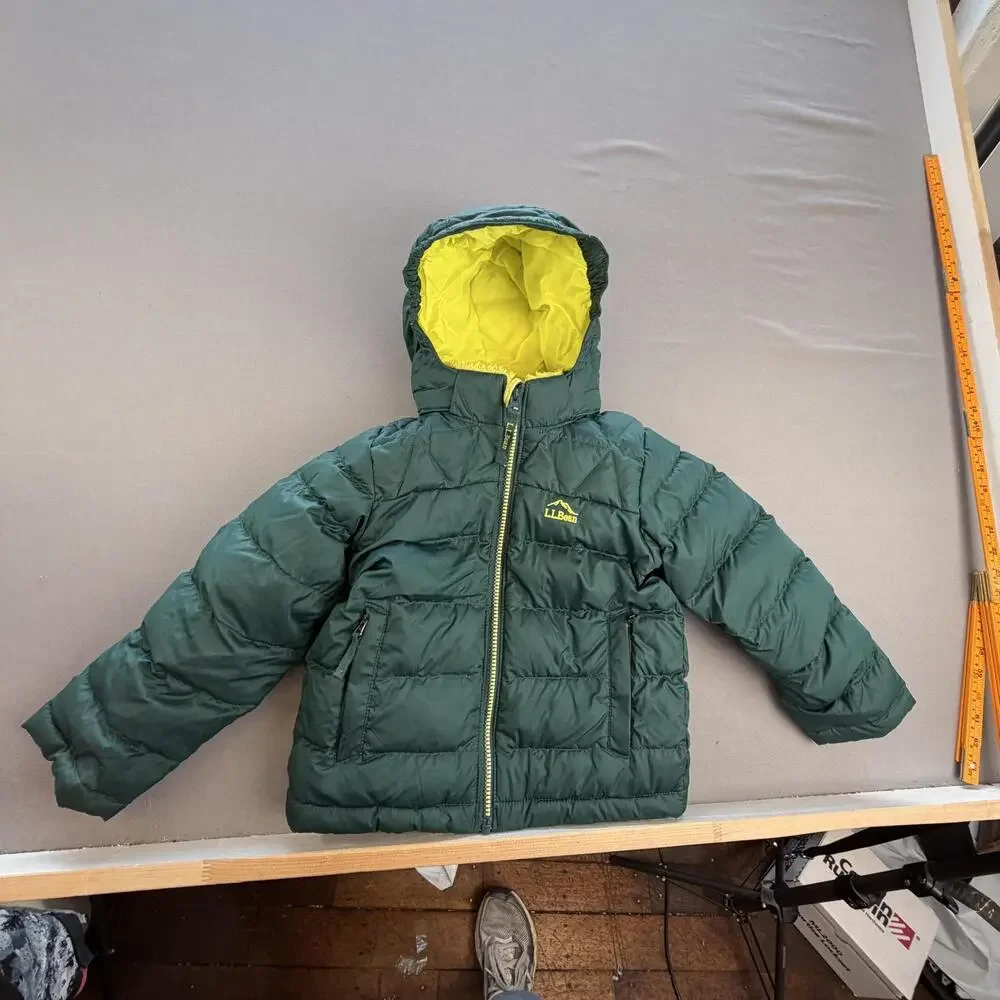 L.L.Bean Jacket Kids 5 Green Hooded Down Puffer Sherpa Lined Snow Winter